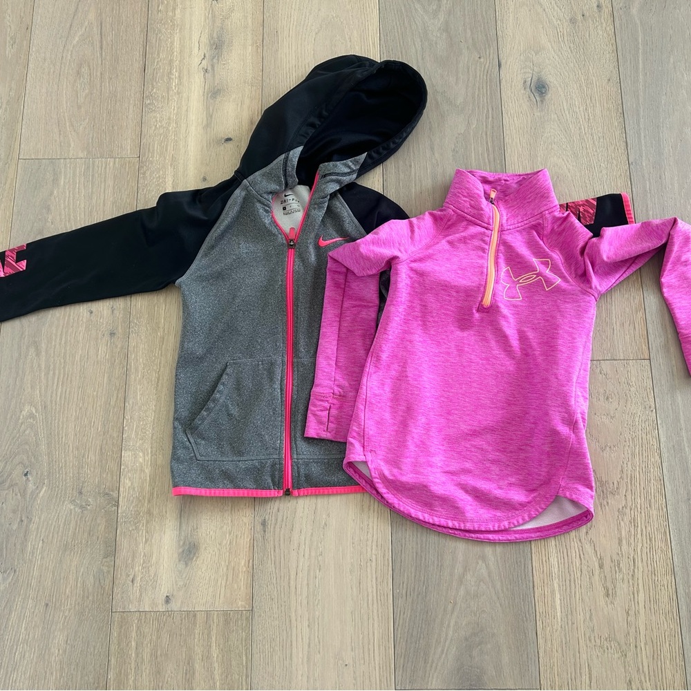 Nike Kids Black and Pink Hoodie with Pink Top